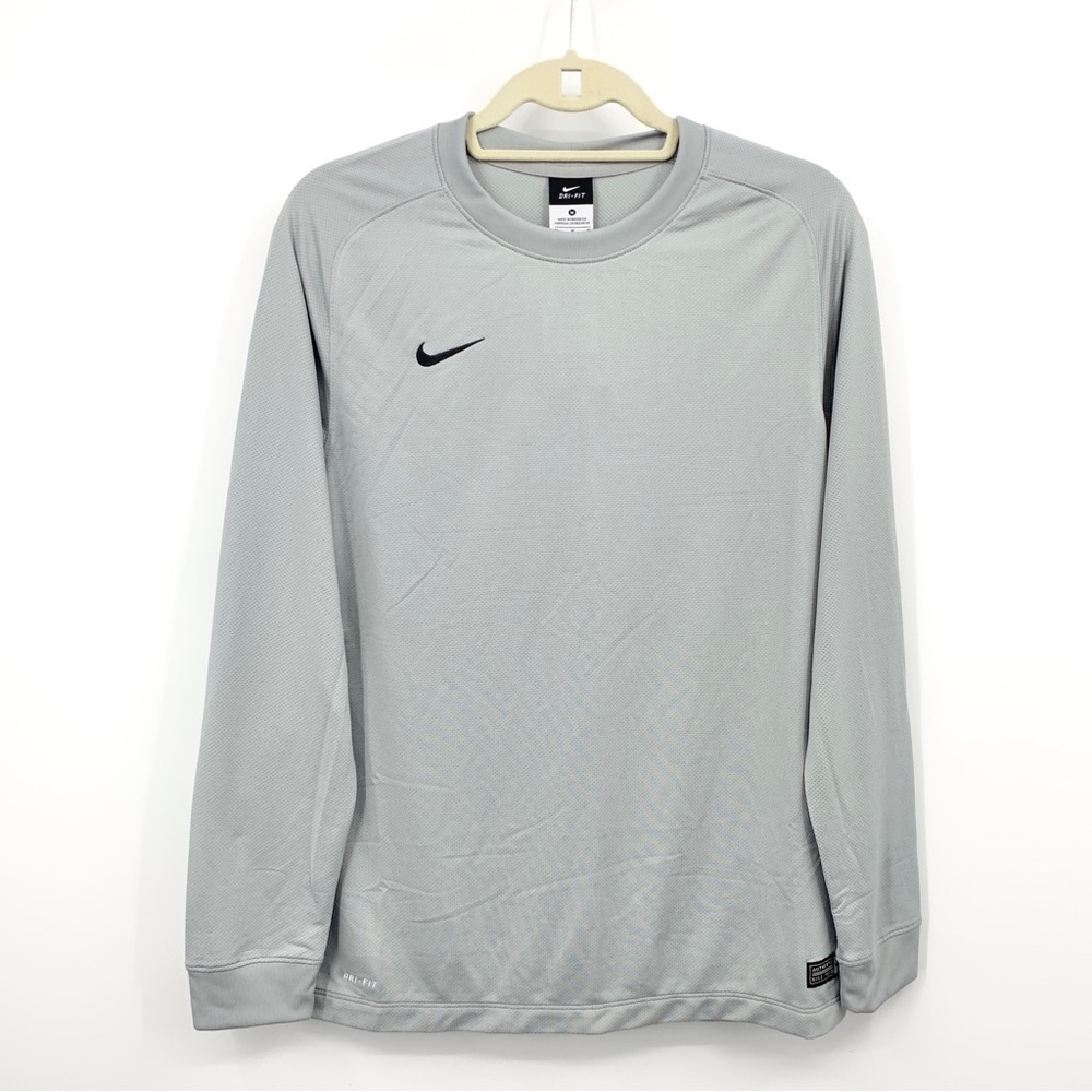 Nike Women Medium Shirt Long Sleeve Top Gray Mesh Dri Fit Soccer Football Padded